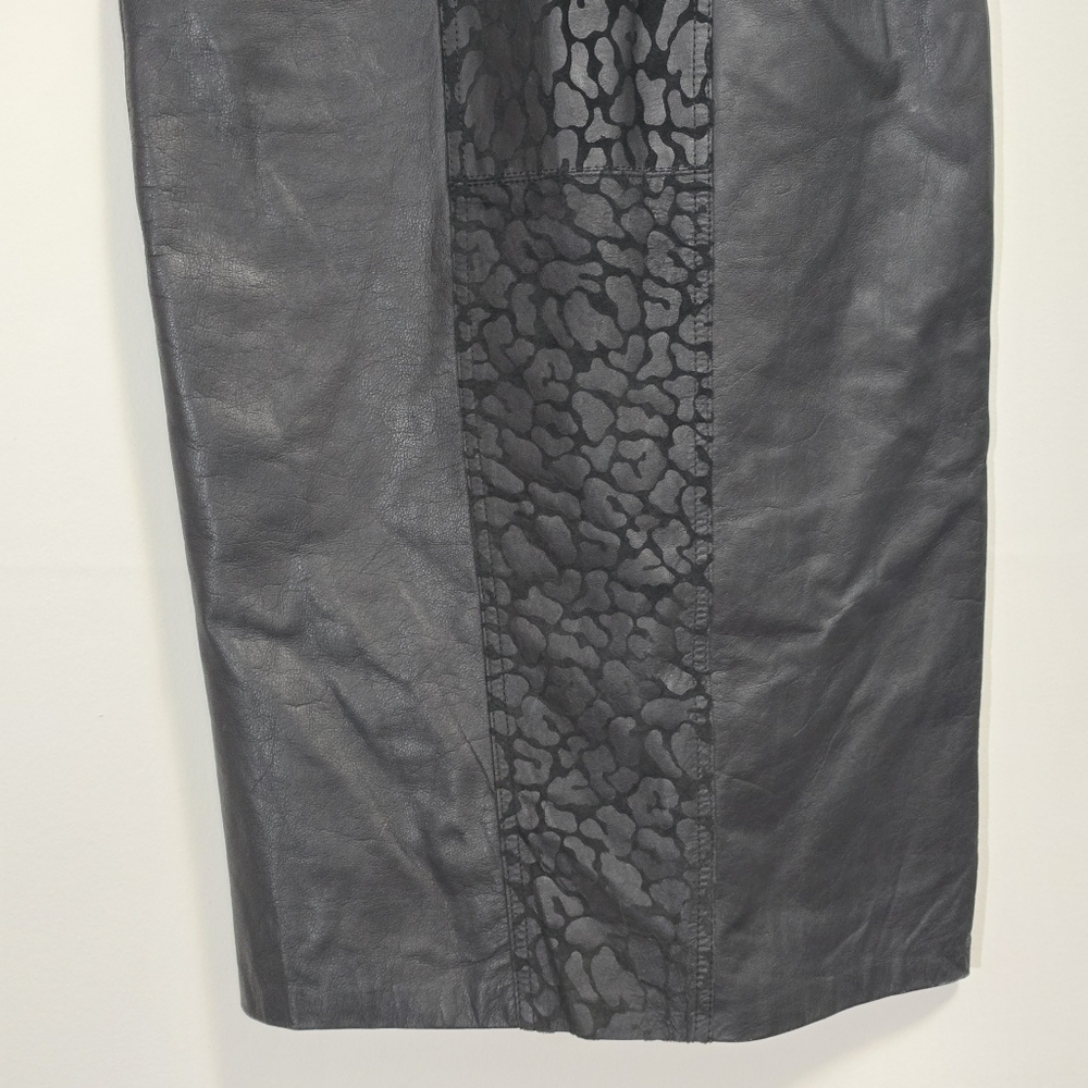 Vintage Genuine Leather With Leopard Print Pencil Skirt Color Black - Picture 3 of 8